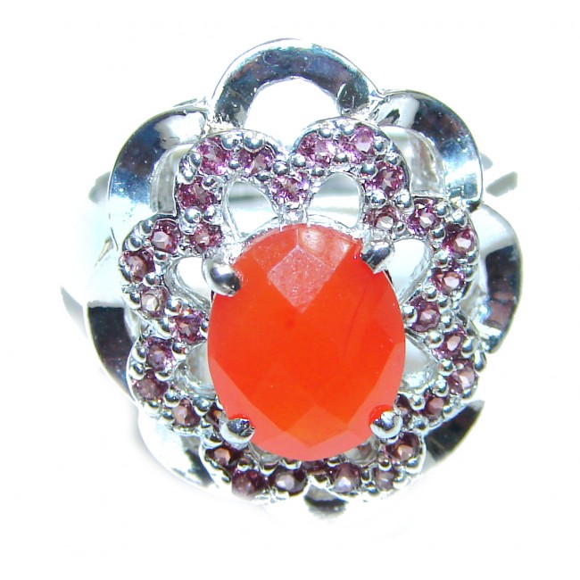 Natural Carnelian Garnet .925 Sterling Silver handcrafted ring size 8 3/4