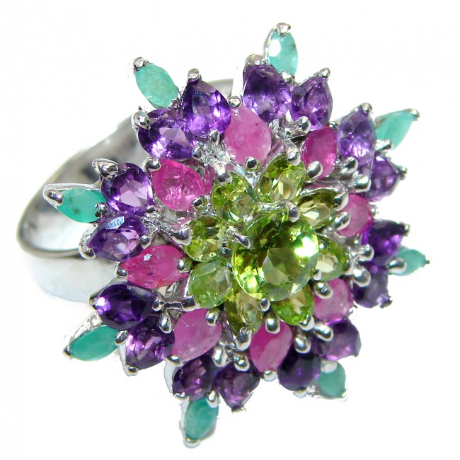 Sublime Flower genuine Peridot .925 Sterling Silver handcrafted Ring size 9