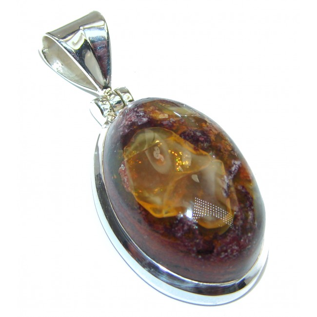 Unique Design Natural Mexican Fire Opal 14K Gold .925 Sterling Silver handmade Pendant