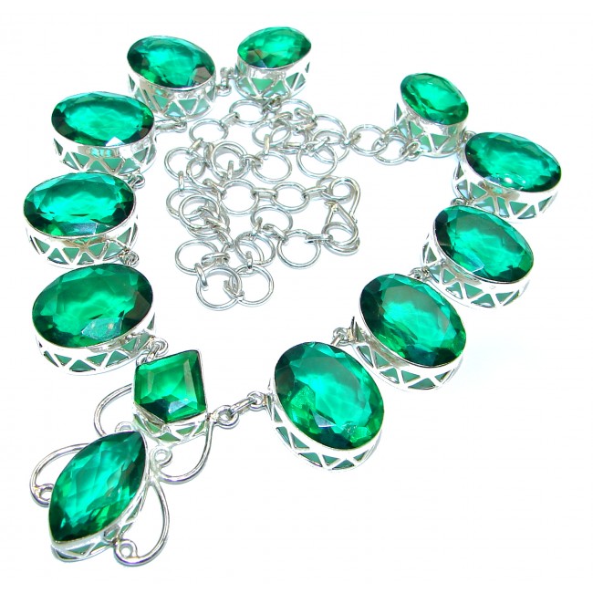 Great Masterpiece genuine Green Quartz .925 Sterling Silver handmade necklace