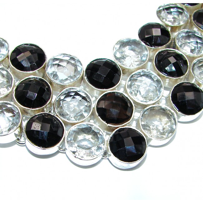 White and Black Onyx and Topaz .925 Sterling Silver handcrafted Large Necklace