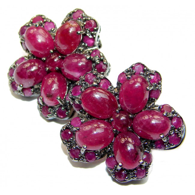 Stunning Large Authentic Kashmir Ruby black rhodium over .925 Sterling Silver handcrafted stud earrings