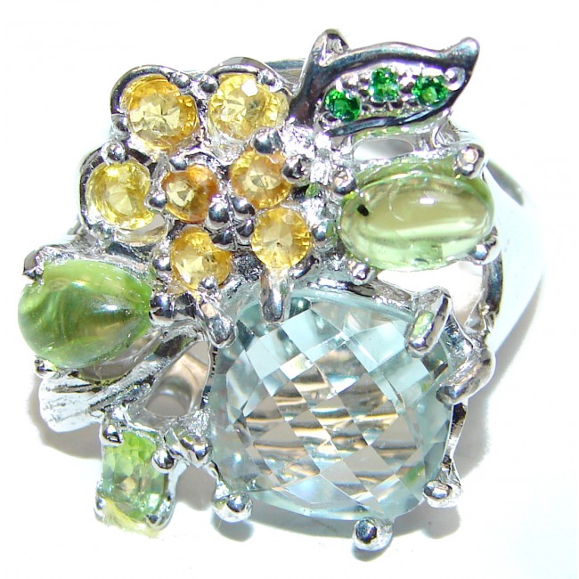 Spectacular Natural Green Amethyst 18K Gold over .925 Sterling Silver handcrafted ring size 9