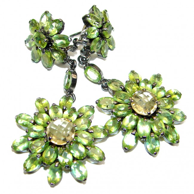 Large Royal Quality Authentic Peridot Citrine .925 Sterling Silver handmade earrings