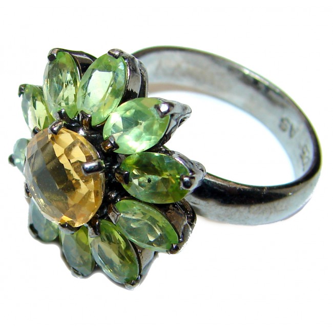 Spectacular Natural Peridot Citrine .925 Sterling Silver handcrafted ring size 8