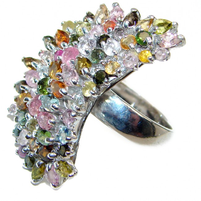 Huge Natural Watermelon Tourmaline .925 Sterling Silver Statement ring size 8