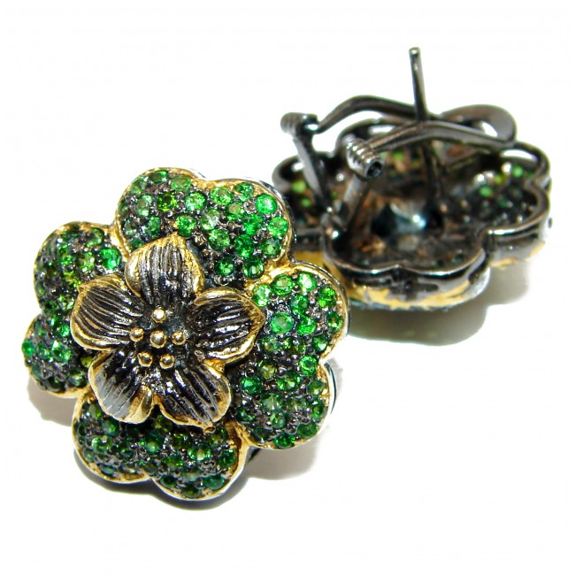 Vintage Beauty Authentic Emerald black rhodium over .925 Sterling Silver handmade earrings