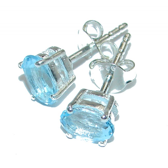 Swiss Blue Topaz 7mm long .925 Sterling Silver handcrafted earrings