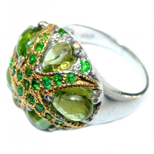 Spectacular Natural Peridot Tsavorite Garnet .925 Sterling Silver handcrafted ring size 8 3/4