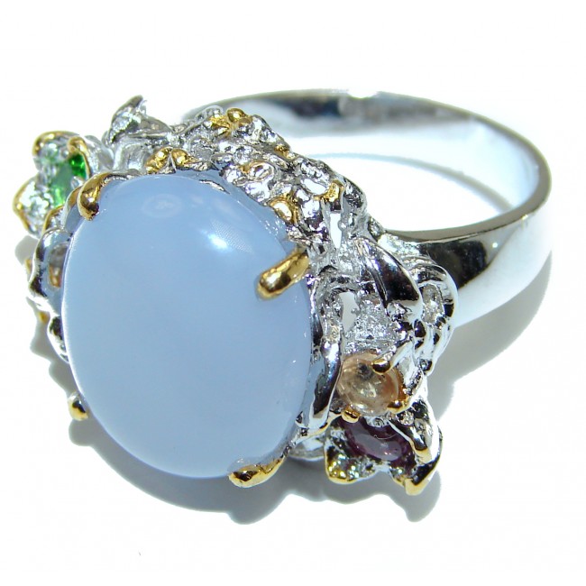 Very Bold Chalcedony Agate .925 Sterling Silver Ring size 8