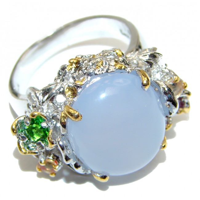Very Bold Chalcedony Agate .925 Sterling Silver Ring size 8