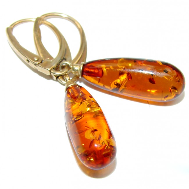 Wonderful Amber 14K Gold .925 Sterling Silver entirely handcrafted earrings