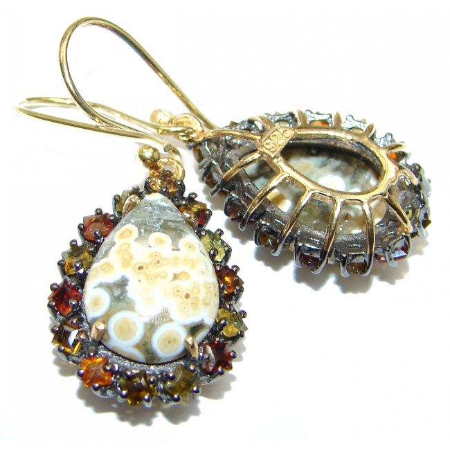 Sublime Authentic Ocean Jasper 14K Gold over .925 Sterling Silver handmade earrings