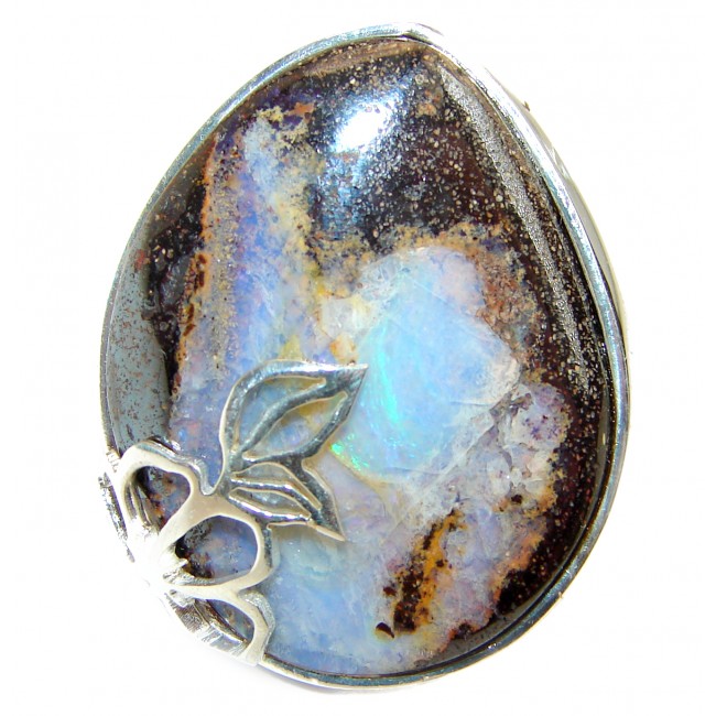 Large Best Quality Australian Boulder Opal .925 Sterling Silver handcrafted ring size 8