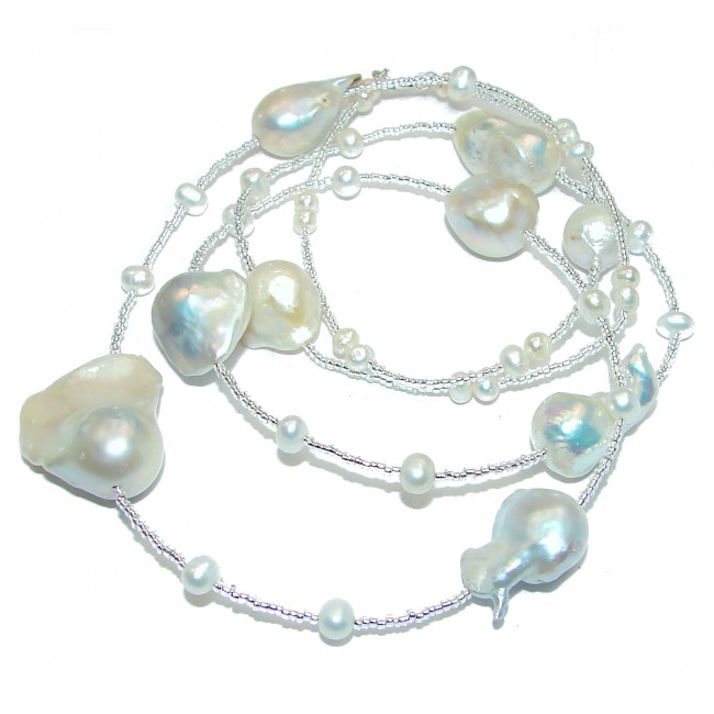 Baroque White Mother of Pearl Crystal .925 Sterling Silver Necklace 34 Inches