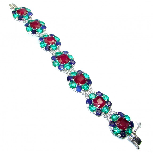 Authentic Red Ruby Emerald Sapphire .925 Sterling Silver handcrafted Bracelet