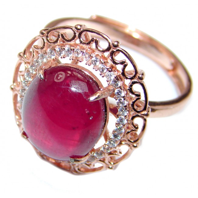 Genuine 12ctw Ruby Diamond Rose Gold over .925 Sterling Silver handcrafted Statement Ring size 8 adjustable