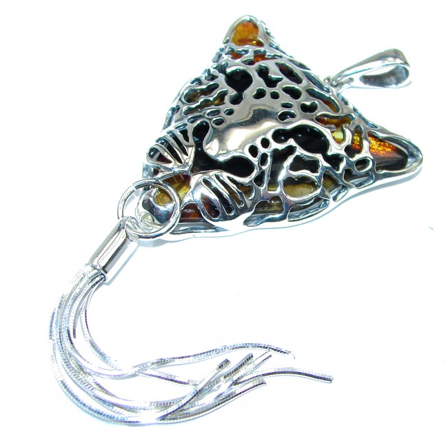 LARGE 4 1/4 inches long Gephard Natural Baltic Amber .925 Sterling Silver handmade Pendant
