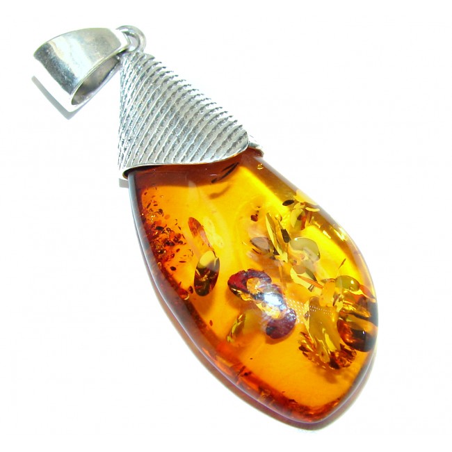 Cherry natural Baltic Amber .925 Sterling Silver handmade Pendant