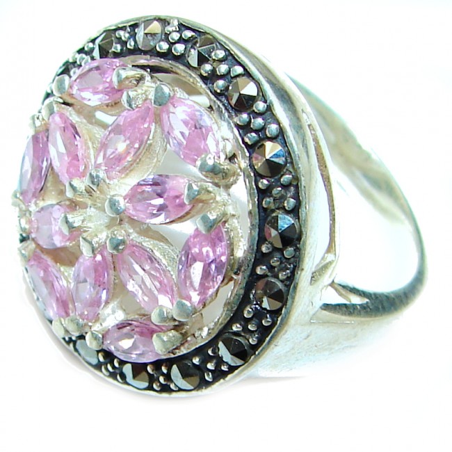 HUGE Oval cut Pink Topaz .925 Sterling Silver handcrafted Ring s. 8