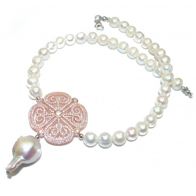 Tsarist heirloom Pearl Mother of Pearl 14K Gold over .925 Sterling Silver handmade Necklace