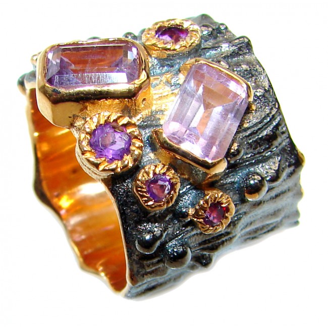 Vintage Style Natural Amethyst 14K Gold over .925 Sterling Silver handcrafted Ring s. 7