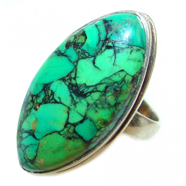 Energizing green Turquoise .925 Sterling Silver handmade Ring size 6 3/4