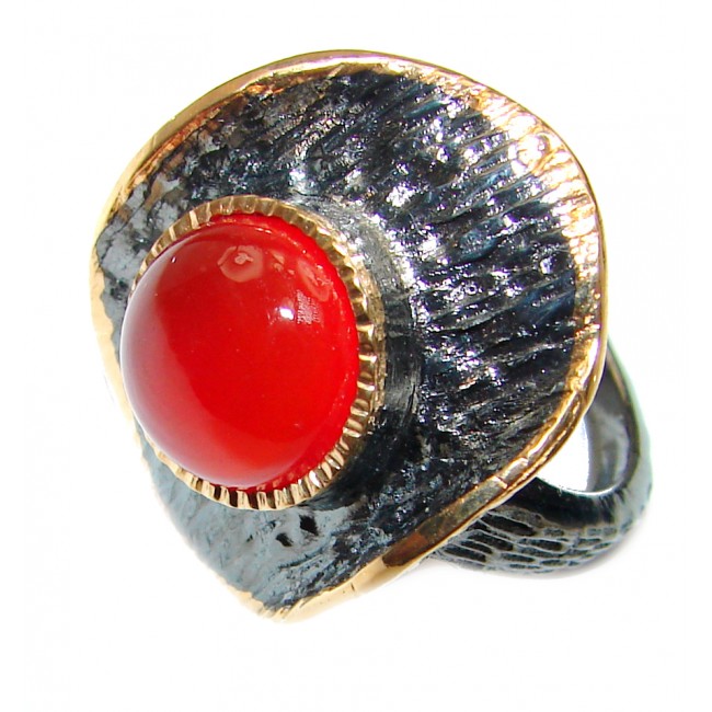 Sublime Genuine Carnelian 14K Gold over .925 Sterling Silver handmade Ring Size 6
