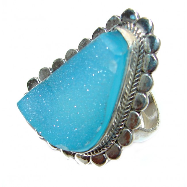Huge Exotic Druzy Agate Sterling Silver Ring s. 6 1/4
