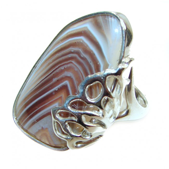 Huge excellent quality Botswana Agate .925 Sterling Silver handcrafted Ring s. 8 adjustable