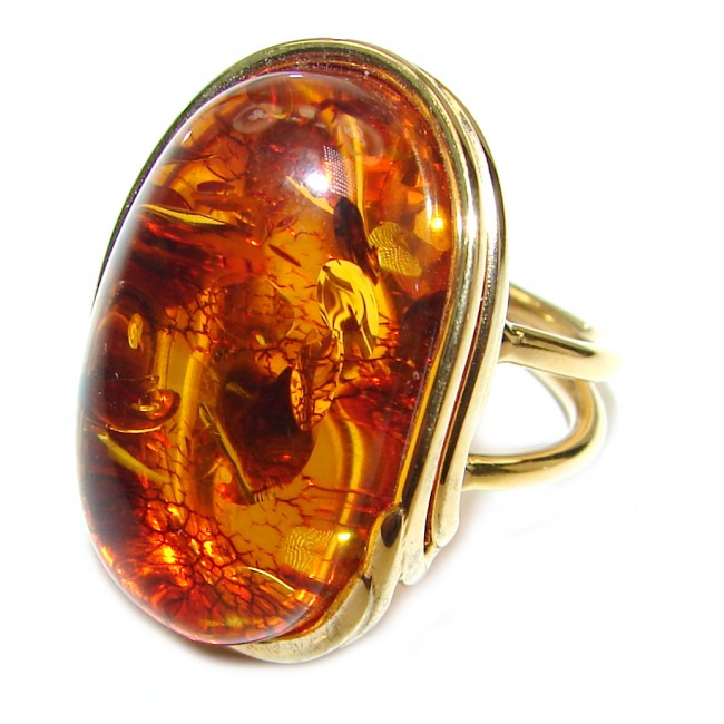 Excellent Vintage Design Baltic Amber 14 k Gold over .925 Sterling Silver handcrafted Ring s. 7 adjustable
