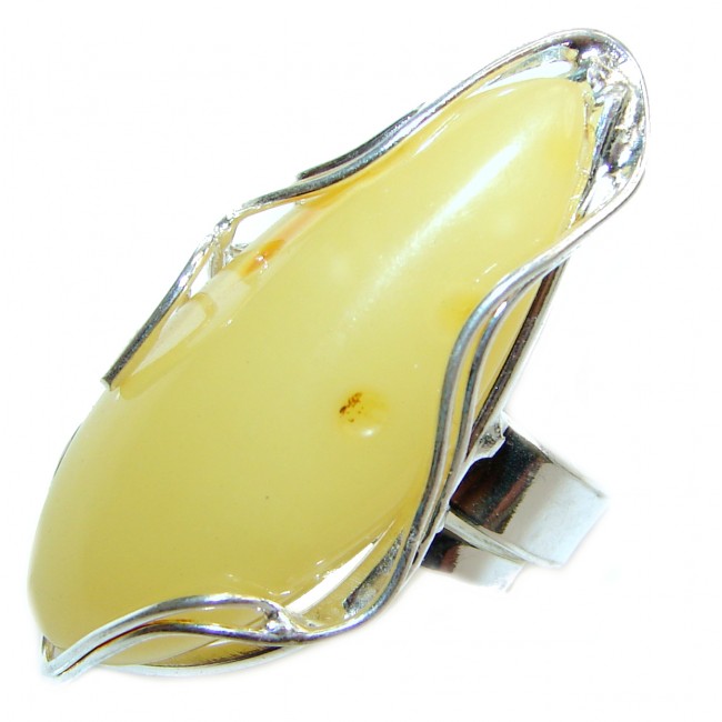 HUGE Genuine Butterscotch Baltic Amber .925 Sterling Silver handmade Ring size 8 adjustable