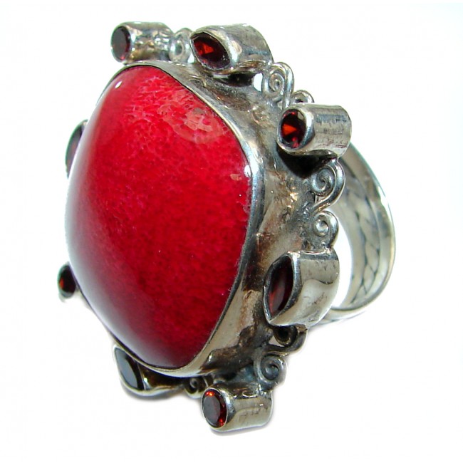 Natural Fossilized Coral .925 Sterling Silver handmade ring s. 5 3/4