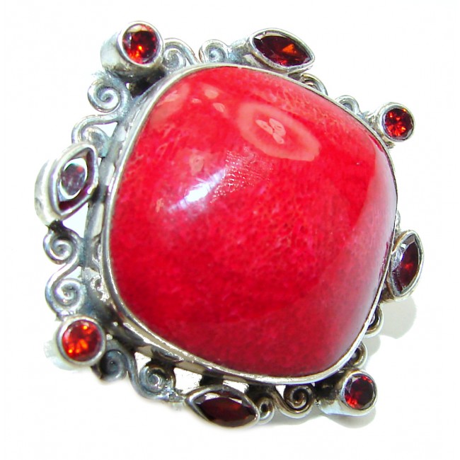 Natural Fossilized Coral .925 Sterling Silver handmade ring s. 5 3/4