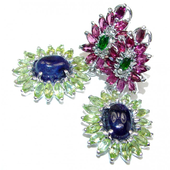Stunning Authentic Sapphire Garnet .925 Sterling Silver handcrafted stud earrings