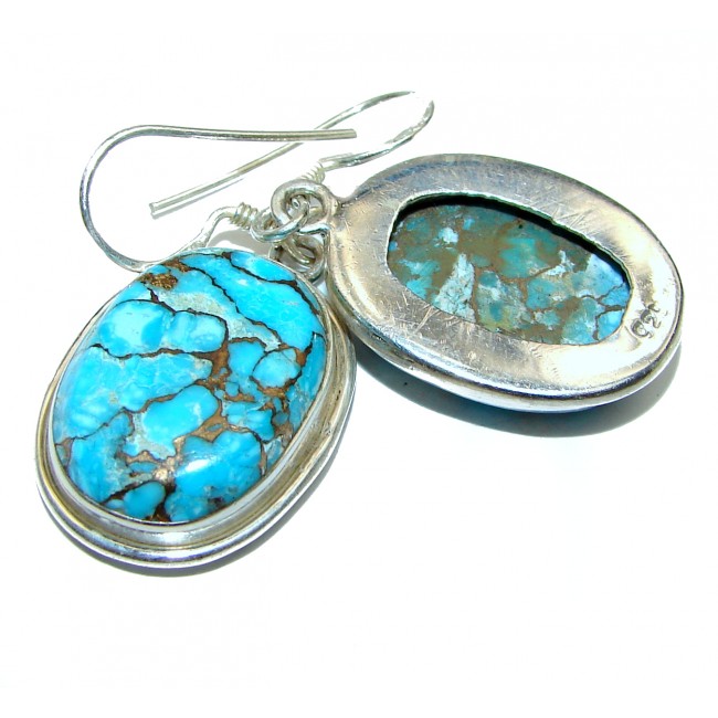 Large Solid Copper vains in Blue Turquoise .925 Sterling Silver earrings