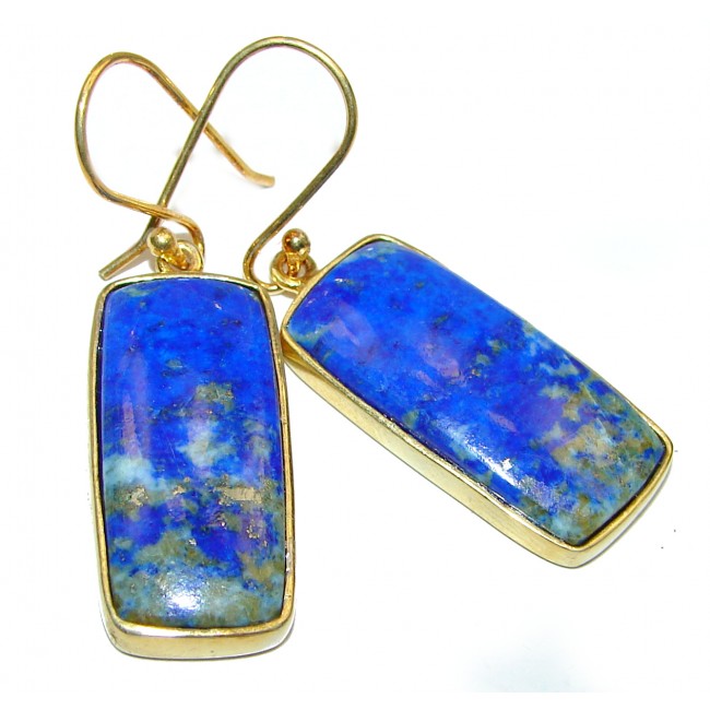 Perfect genuine Blue Lapis Lazuli 18K gold over .925 Sterling Silver handmade earrings