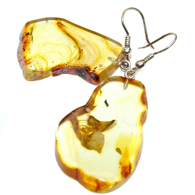 Eternity Bohemian style Authentic Baltic Amber .925 Sterling Silver handmade LARGE Earrings