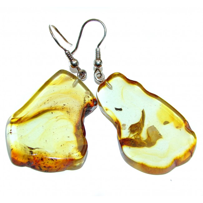Eternity Bohemian style Authentic Baltic Amber .925 Sterling Silver handmade LARGE Earrings