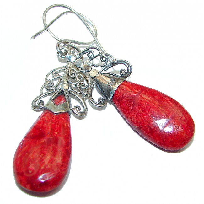 Genuine Fossilized Coral .925 Sterling Silver earrings