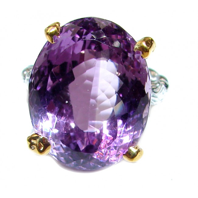 Spectacular genuine Pink Amethyst 14K Gold over .925 Sterling Silver handcrafted Ring size 7 3/4