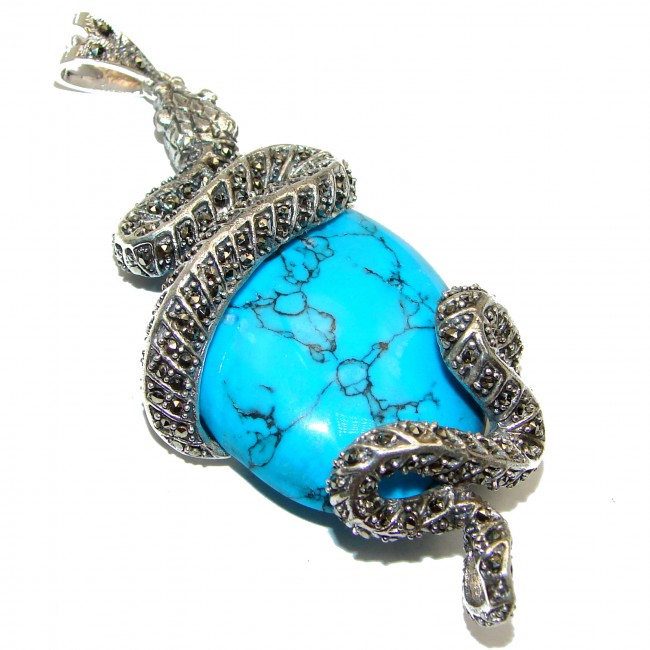 Large Snake Genuine Turquoise .925 Sterling Silver handcrafted Pendant