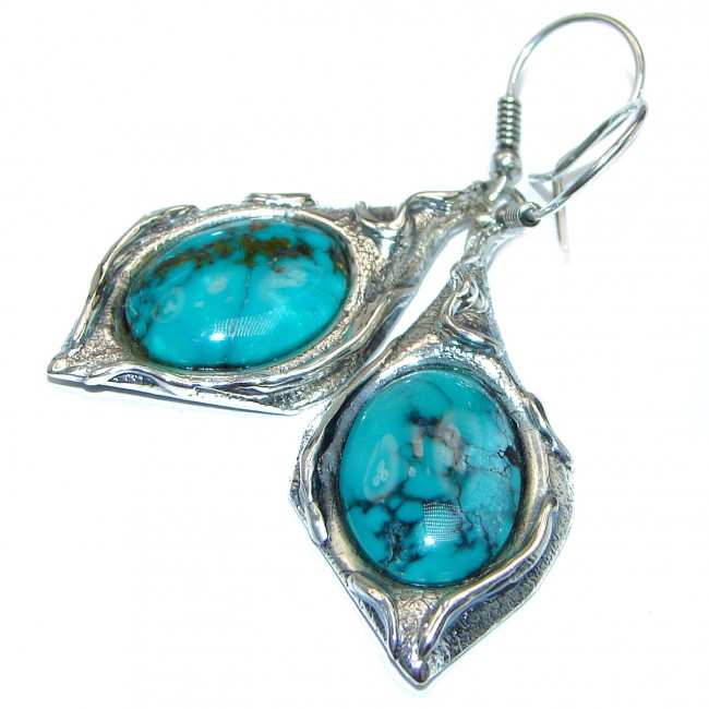 Huge Turquoise .925 Sterling Silver handmade earrings