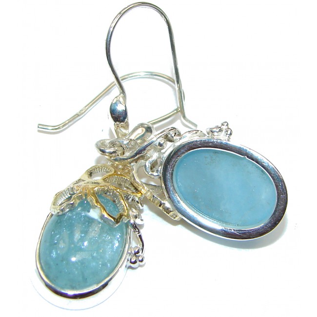 Classy genuine Aquamarine 18K Gold over .925 Sterling Silver handcrafted earrings