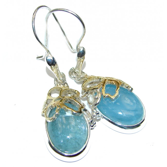 Classy genuine Aquamarine 18K Gold over .925 Sterling Silver handcrafted earrings