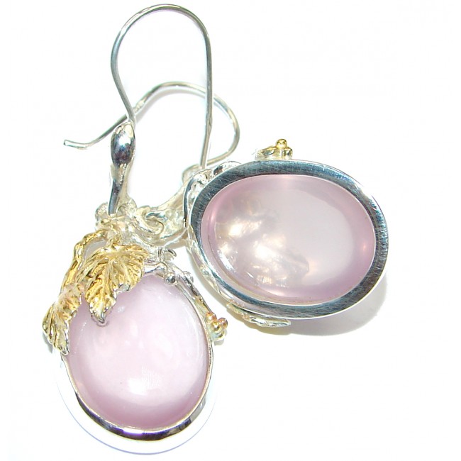 Large Authentic Juicy Rose Quartz 18K Gold over .925 Sterling Silver handmade earrings