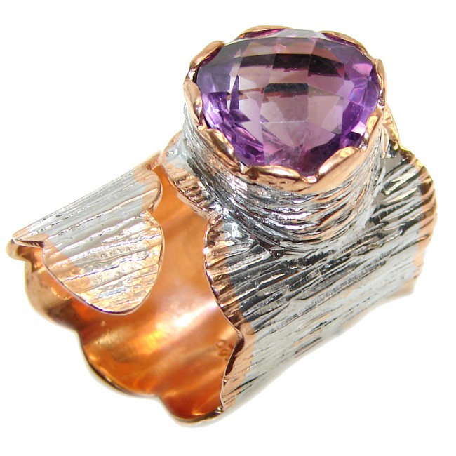 Spectacular genuine Pink Amethyst 14K Gold over .925 Sterling Silver handcrafted Ring size 7