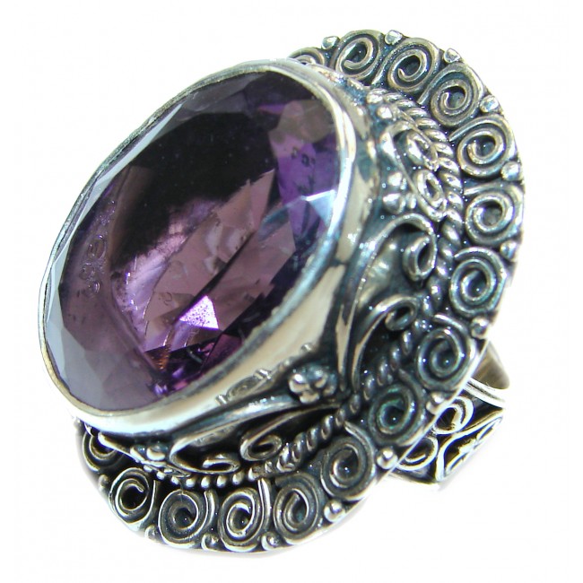 Large Victorian Style genuine Amethyst .925 Sterling Silver handcrafted Ring size 5 3/4