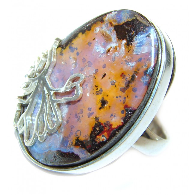 Large Best Quality Australian Boulder Opal .925 Sterling Silver handcrafted ring size 8