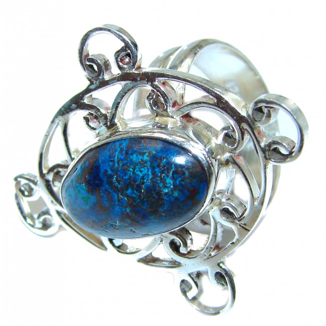 Huge Azurite stone .925 Sterling Silver ring; s. 8
